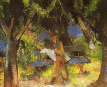 Expressionism Painting - Man Reading in a Park Lesender Mannim Park Expressionist